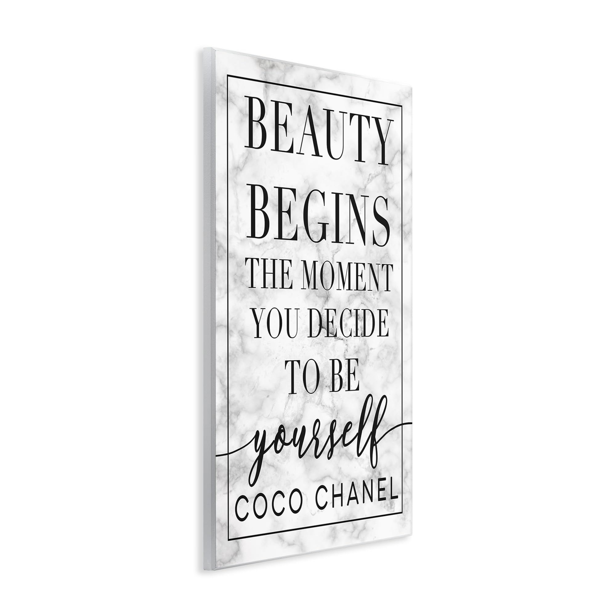 Stupell Industries Beauty Begins Once You Decide To Be Yourself White Marble Typography, Design By Daphne Polselli Wall Art, 13
