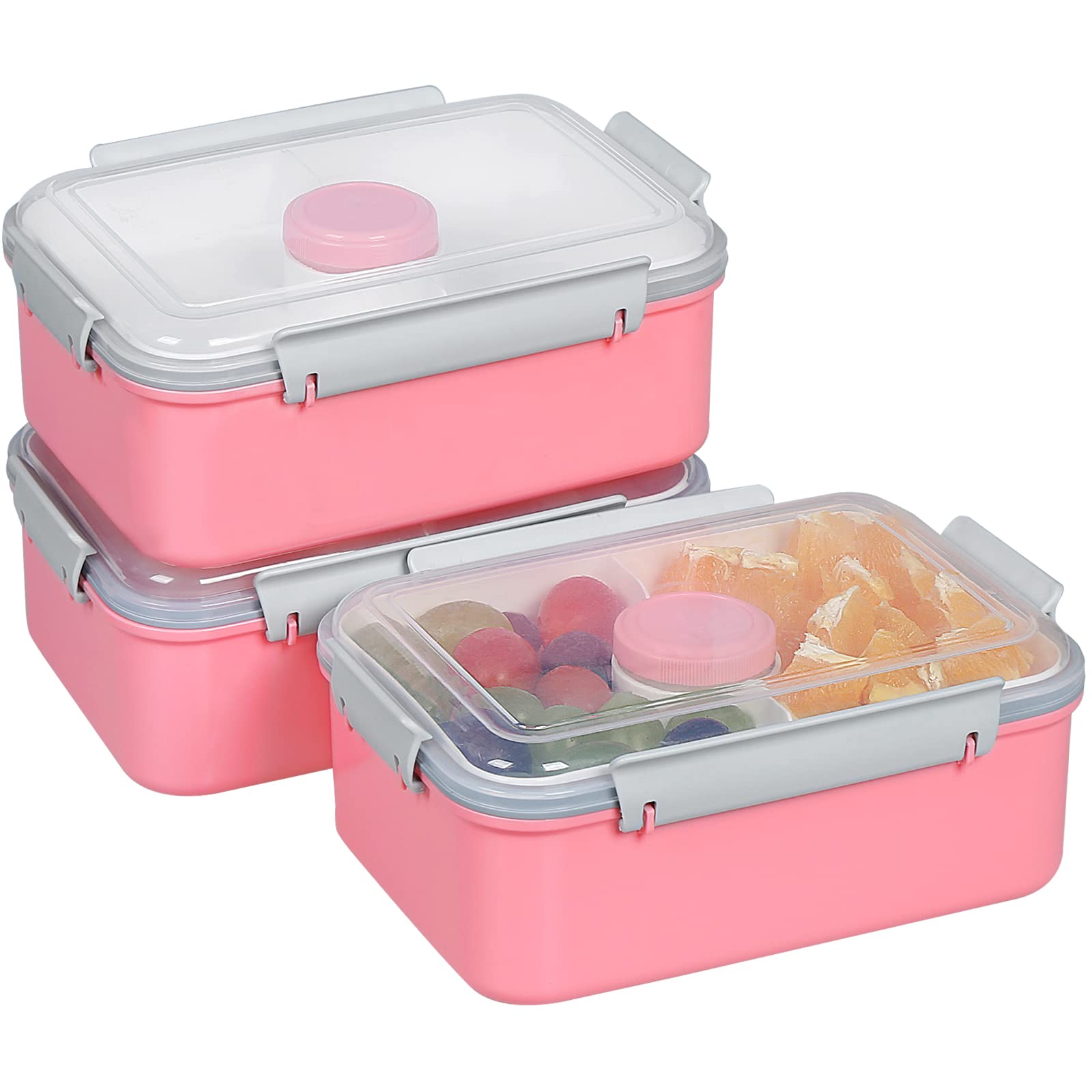 Shopwithgreen Set Of 3 Salad Food Storage Container To Go, 47-Oz Bento Box With Removable Tray & Dressing Pots, For Lunch, Snack