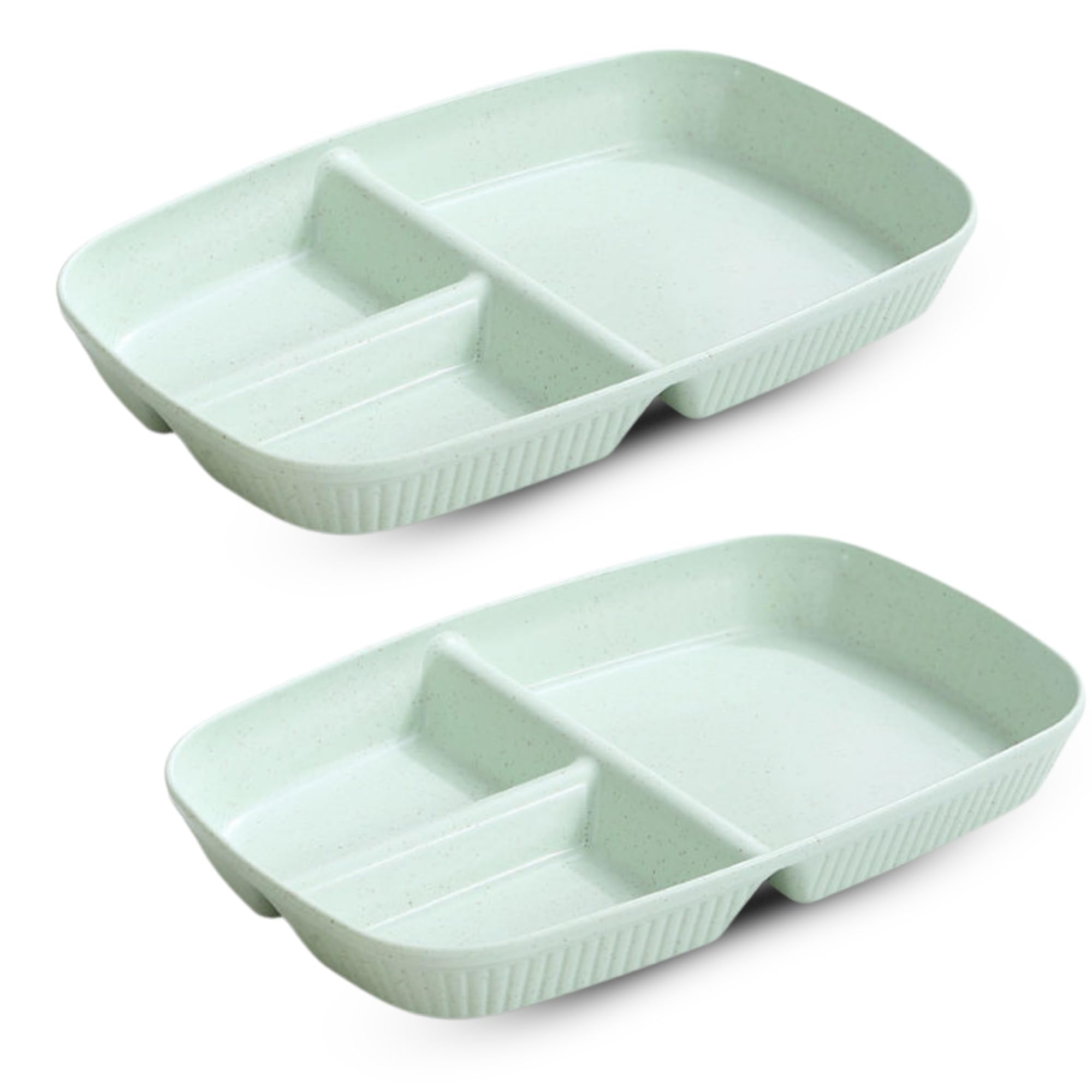 Kitchease Japanese Style Wheat Straw Dinner Plates, Stylish Stripe Design, Divided 3Compartment Rectangular Serving Dishes  Mi