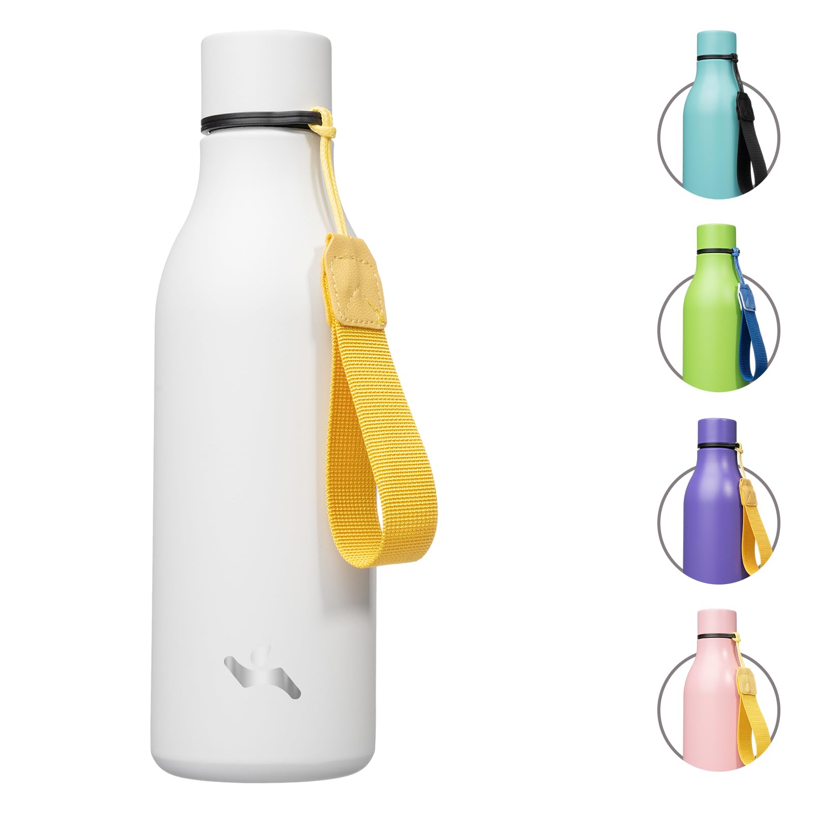 Konokyo Insulated Water Bottle with Strap,18 oz Double Wall Stainless Steel Vacuum Bottles Metal Water Flask,White