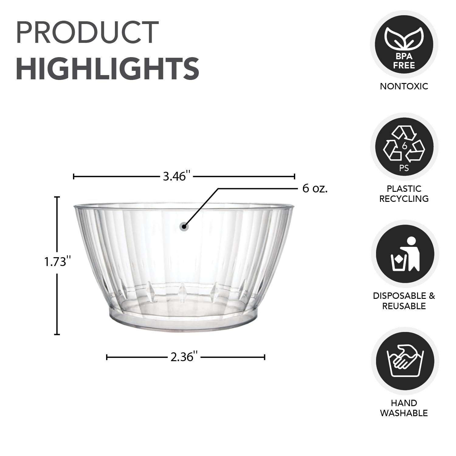 Party Essentials Deluxe/Elegance Quality Plastic 6-Ounce Fruit/Nut/Dessert Bowls, Clear, 20 Count