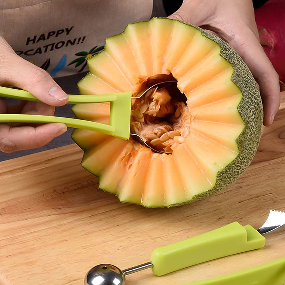 Suuker Melon Baller Scoop Set,4 In 1 Fruit Cutters Shapes, Watermelon Scooper Fruit Scooper And Baller, Fruit Carving Tools(Gree