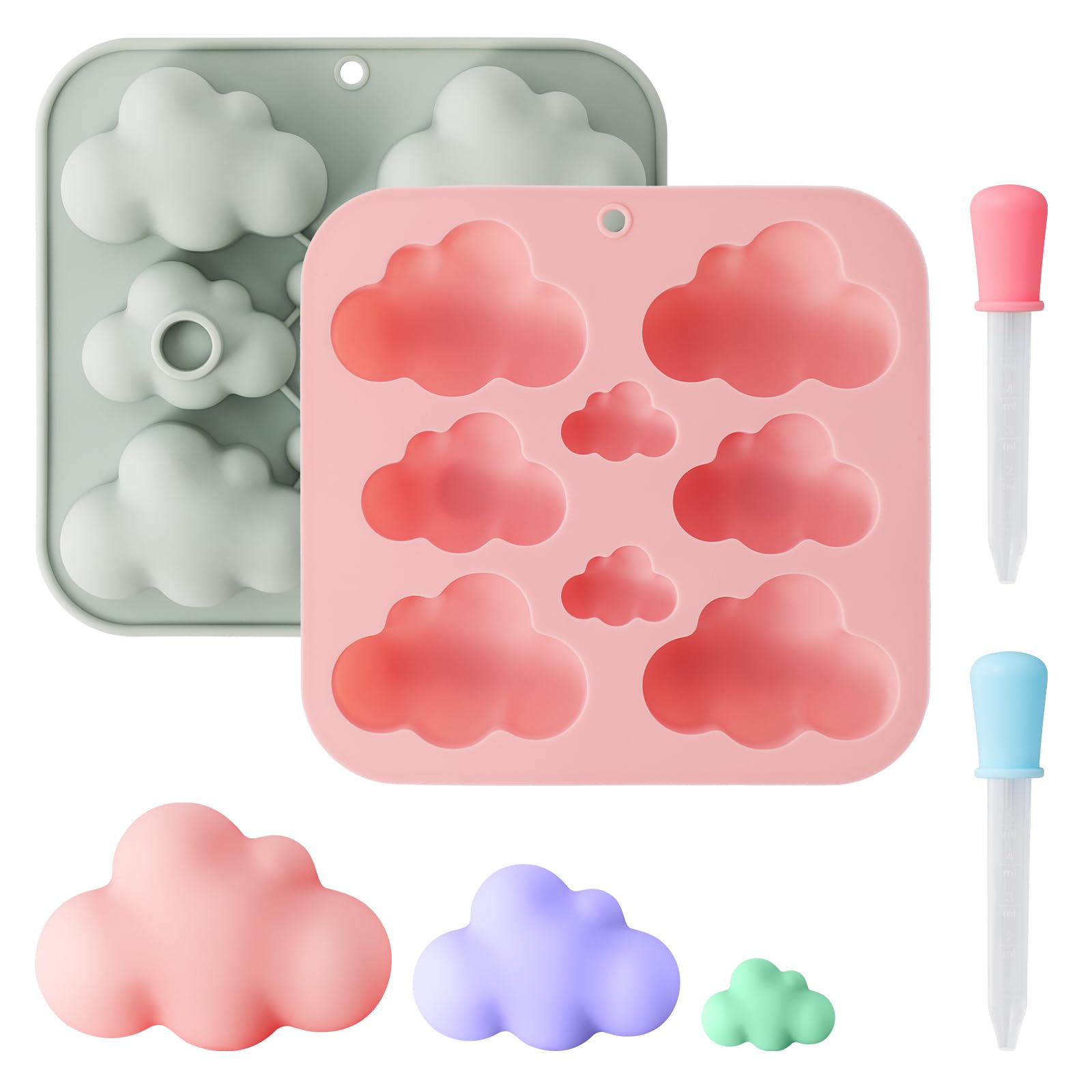 2 Pcs Cute Cloud Silicone Molds with 2 Droppers, 3D Cloud Baking Mould
