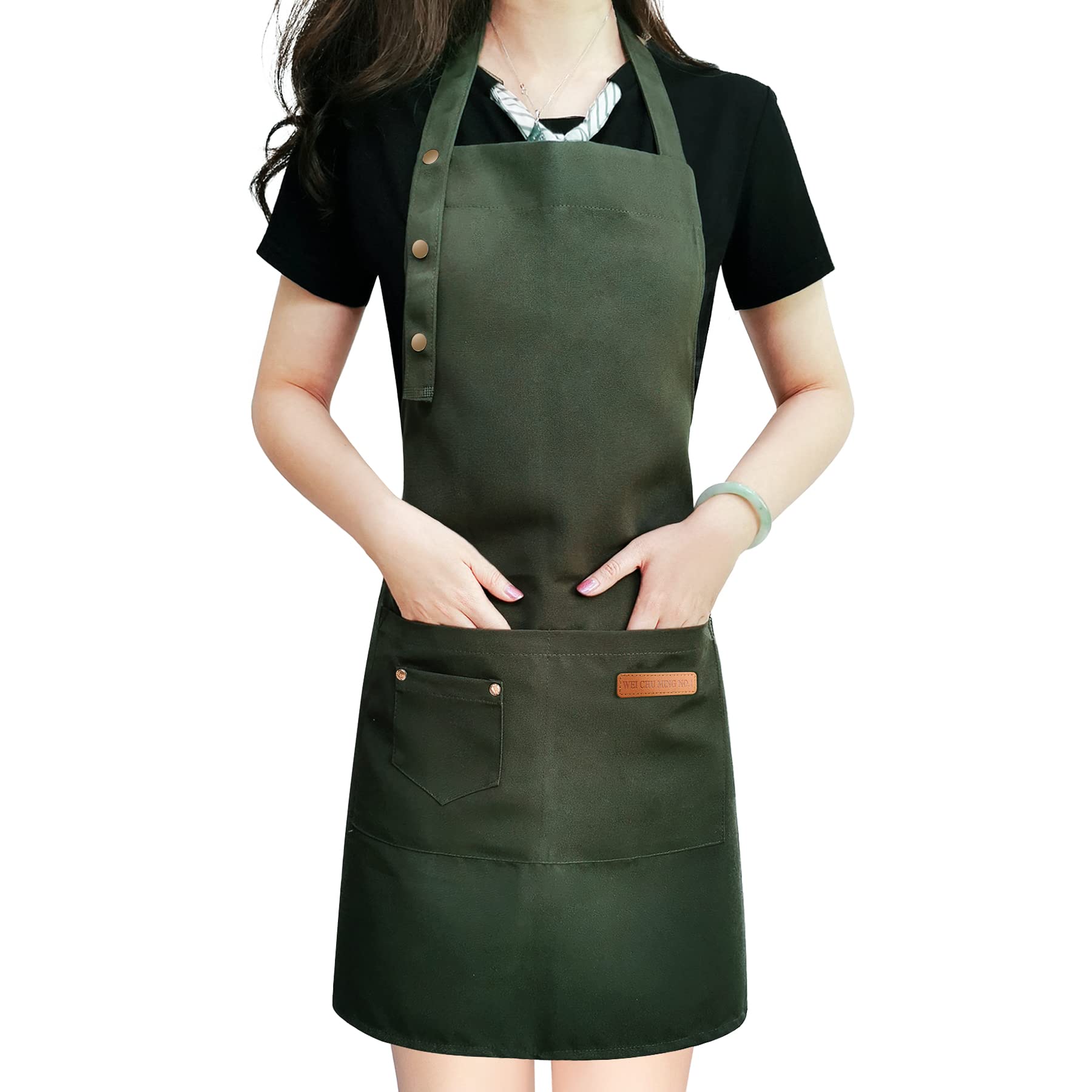 LOYGLIF Apron for Men Women with Adjustable Straps and Large Pockets, Canvas Cotton Cooking Kitchen Chef Bib Aprons Waterproof G