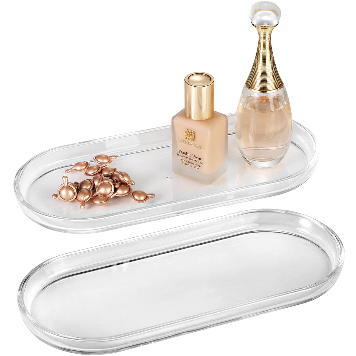 Sheechung Acrylic Vanity Tray, 2 Pack, Clear, 9.65 In X 4.5 In X 0.79 In, Catchall Tray, Countertop Sink Tray Dispenser, Sturdy