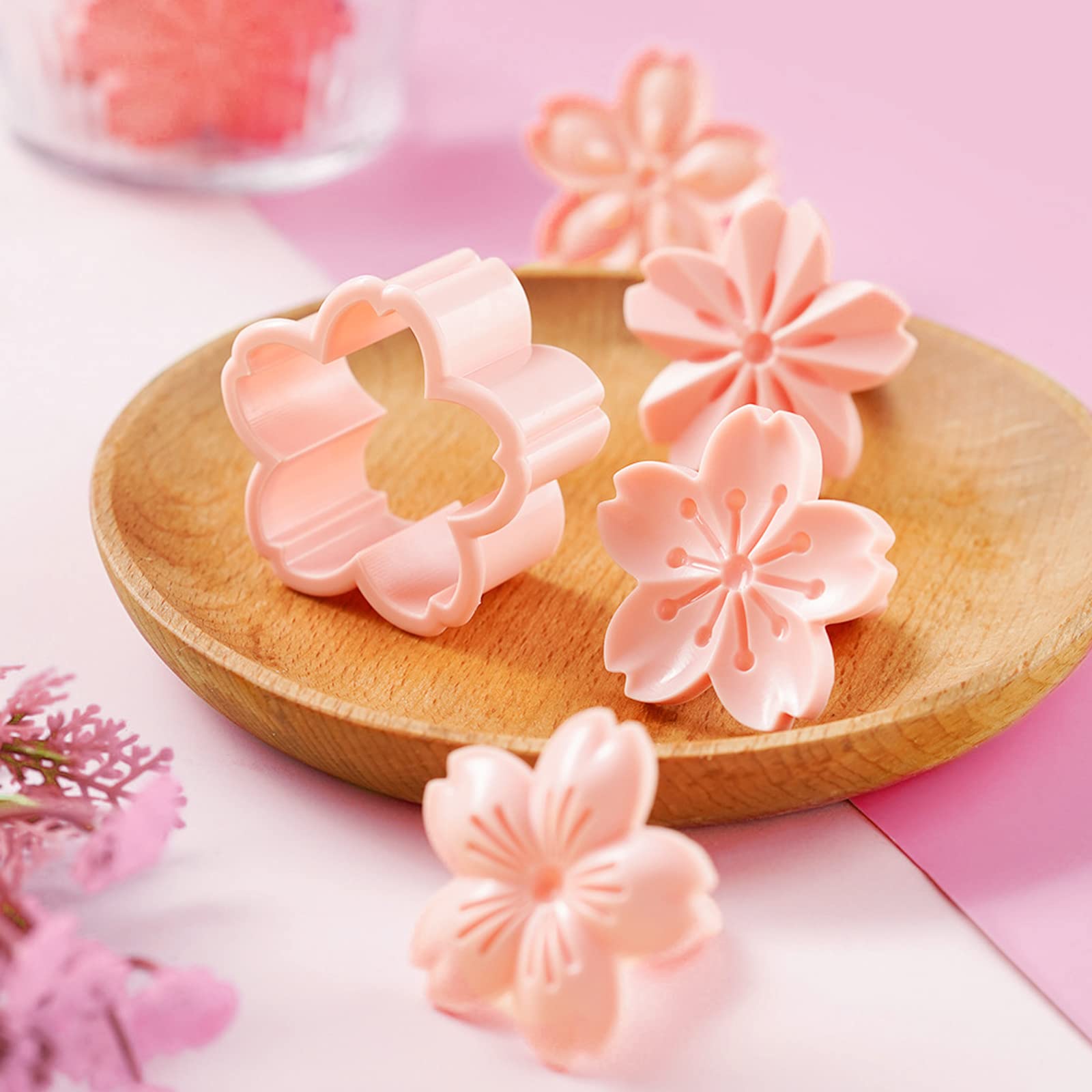 5Pcs/Set Cookie Mold Stampers Cherry Blossom Pastry/Fondant Cutters Flower-Shape Hand Pressure Pastry Mould For Sakula Cookies,