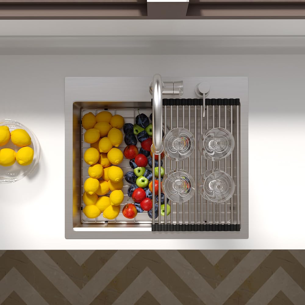 25 Drop In Kitchen Sinks - Lordear 25 X 22 Single Bowl Stainless Steel 16 Gauge Topmount Over Counter Handmade Kitchen Laundry R