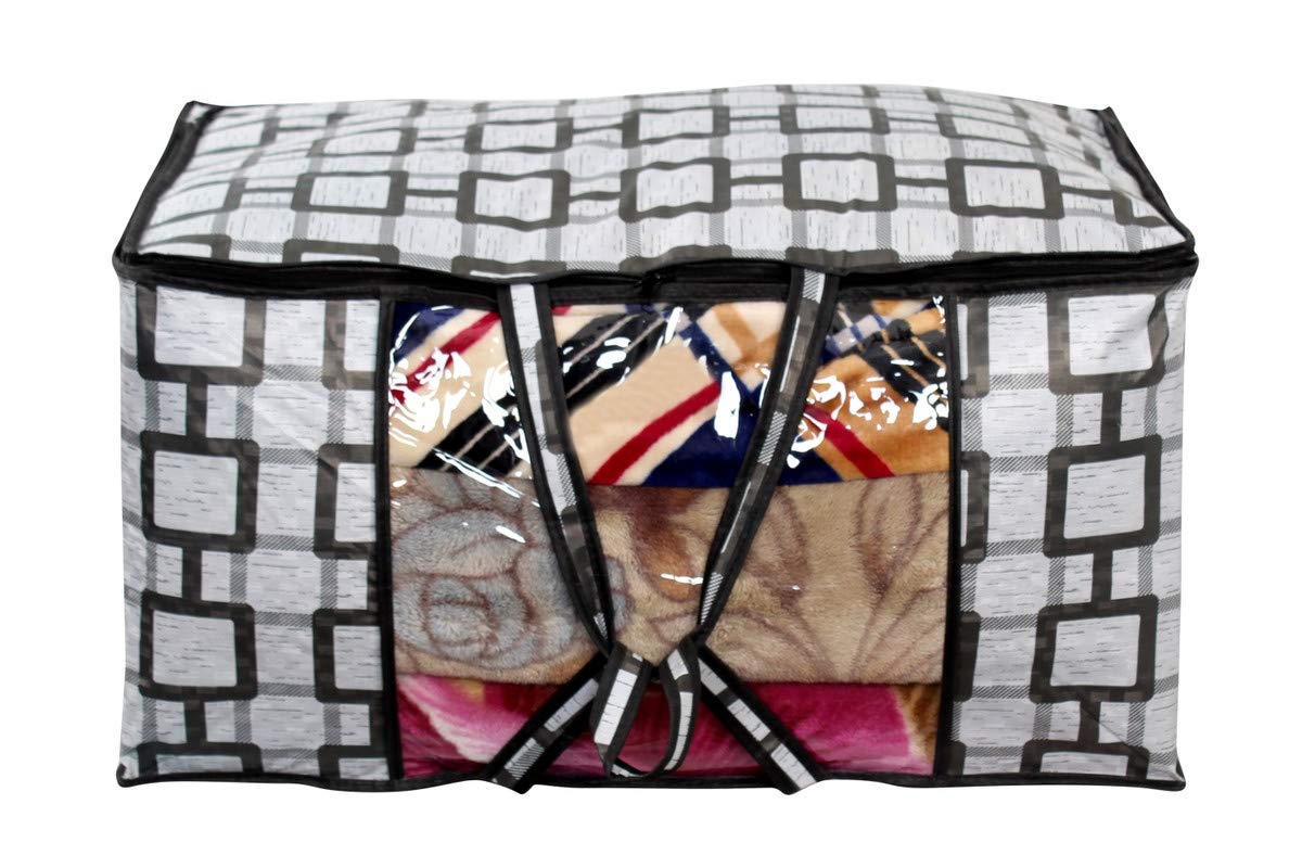 The Furnishing Tree Blanket Bag/Storage Bag/Quilt Bag Large Size Lattice Pattern Grey Set Of 1