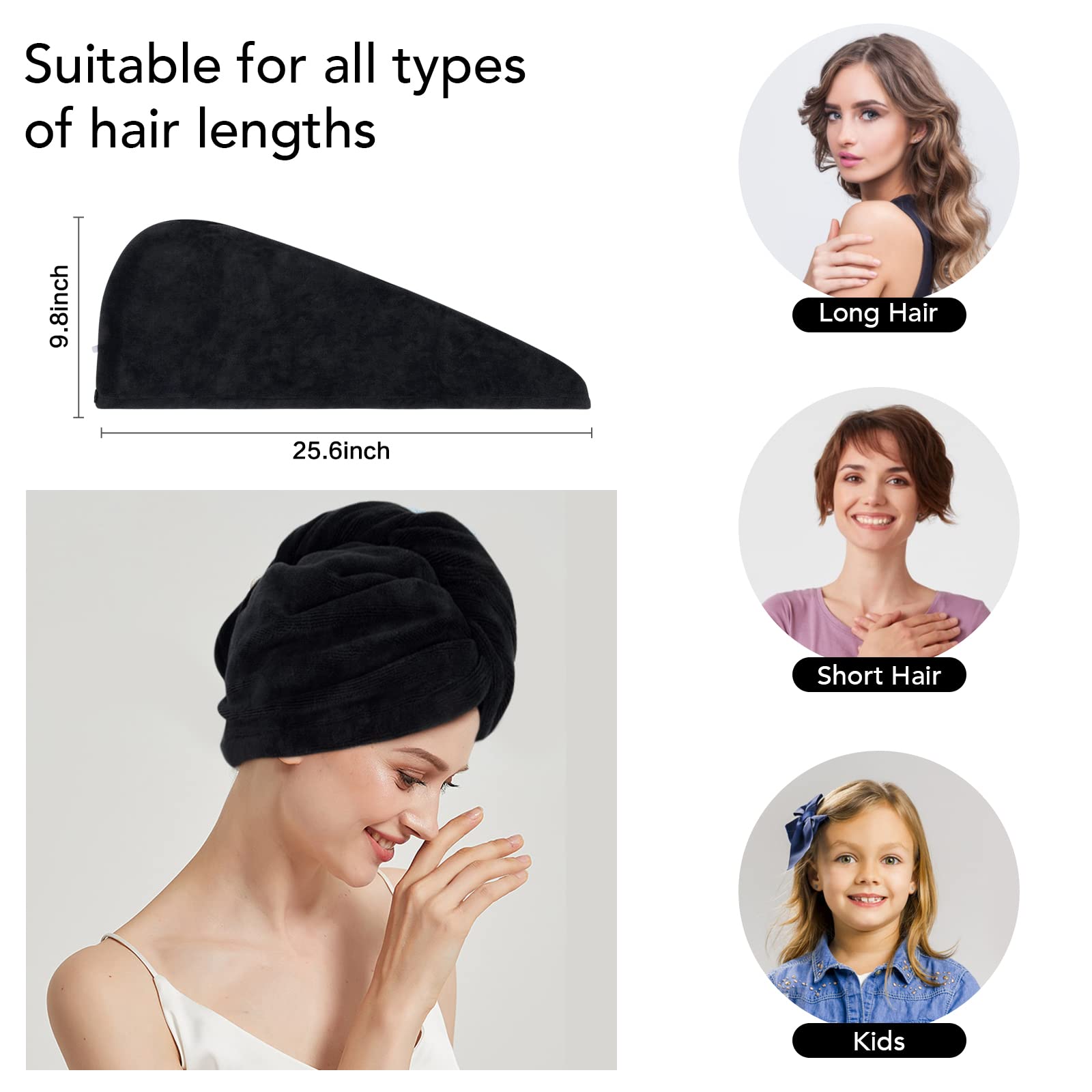 SINLAND Microfiber Hair Drying Cap Hair Towel Turban Twist for Women Fast Drying Towels Head Turban Absorbent Soft Lightweight 3