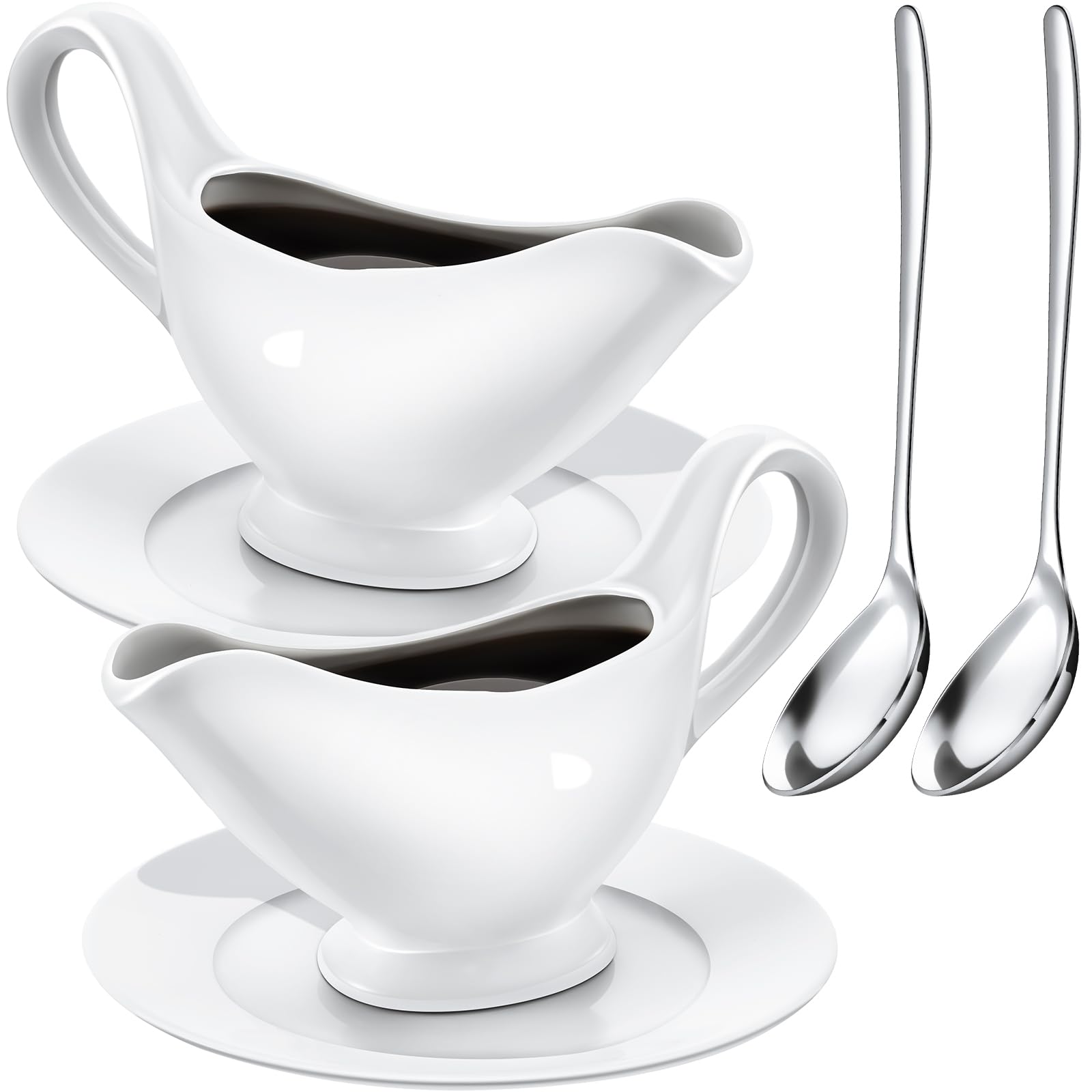Tessco for you 2 Sets 10.15 oz White Ceramic Gravy Boat with Saucer Ladle
