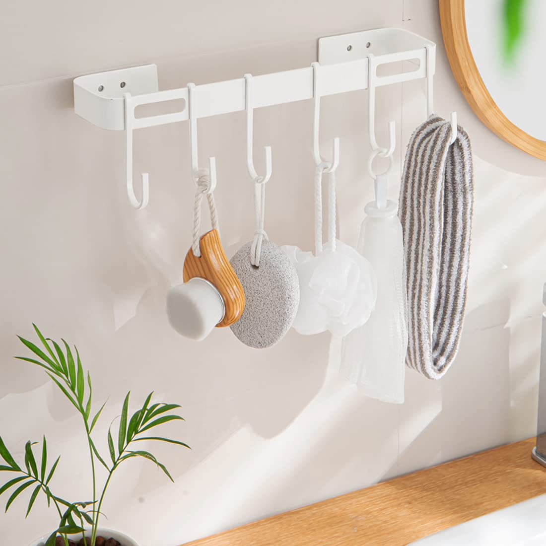 Kitchen Utensil Holder Rack, 12 Inch Pots And Pans Hanging Rack Wall Mounted, Lid Cooking Utensil Rail Hanger, 6 Sliding Hooks F