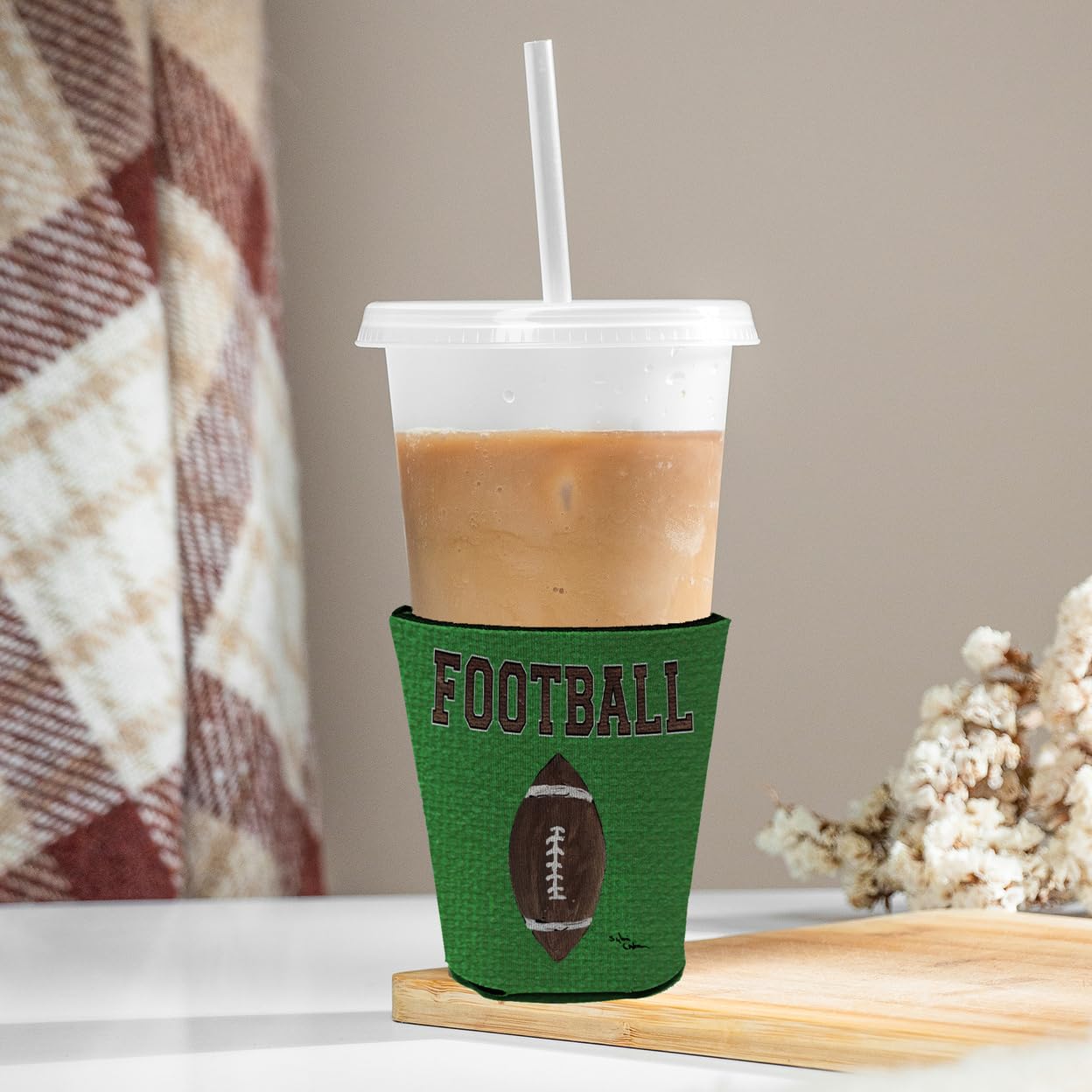 Caroline's Treasures Football Cup Hugger Sleeve, Red Cup, Fabric, Model 8487RSC, Machine Washable Insulated Beverage Holder