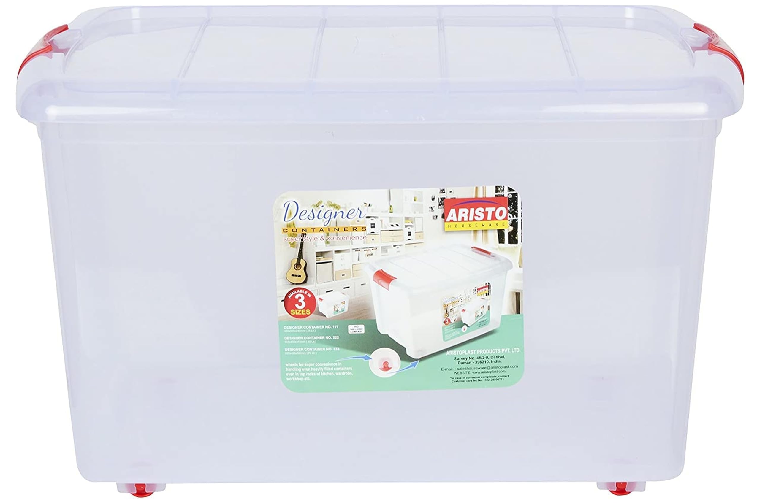 Dhwani Enterprise 45 Ltr Plastic Storage Container Box With Wheels | Transparent Multipurpose Organizer | Heavy Duty Clear Stora