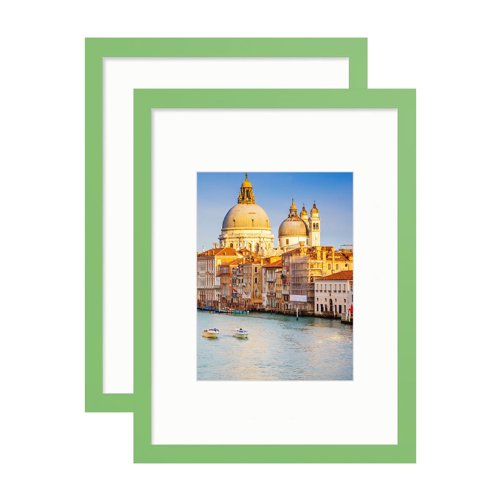 wyooxoo 8x12 Picture Frame Set of 2 Made of Solid Wood Green Photo Frames Display Pictures 6x8 with Mat or 8x12 Without Mat Colo