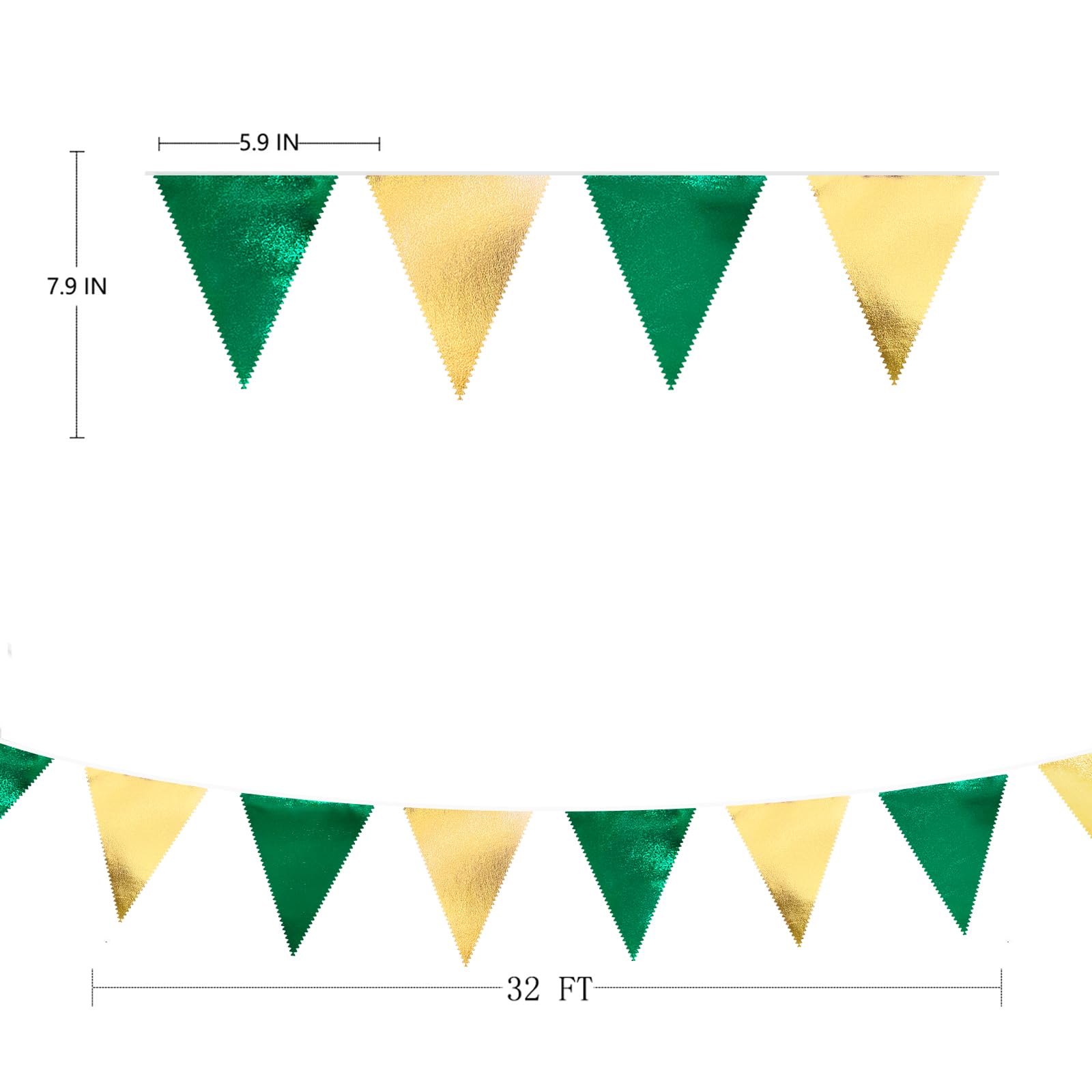 Green Gold Party Decorations Metallic Fabric Triangle Pennant Banner Flag Bunting Garland For Graduations Birthday Retirement We