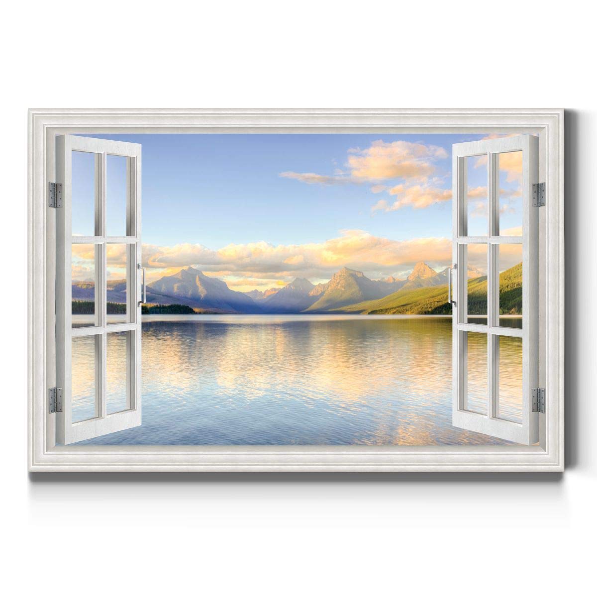 Renditions Gallery Canvas Nature Wall Art Paintings Window View Artwork Colorful Mountain Lake Modern Glam Romantic Wall Hanging