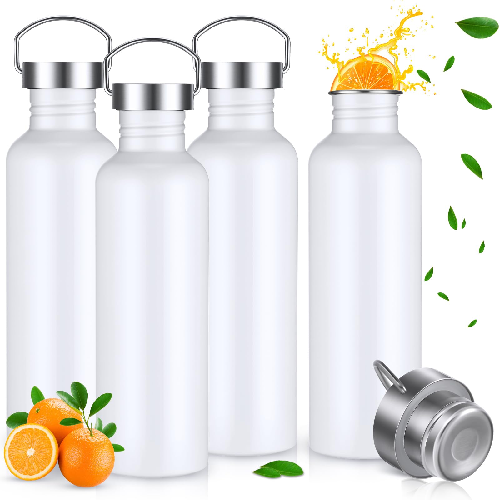 CHENGU 4 Pack Single Wall Stainless Steel Water Bottles Camping Bottles 304 18/8 Metal Water Bottle for Sports, Cyclists, Runner