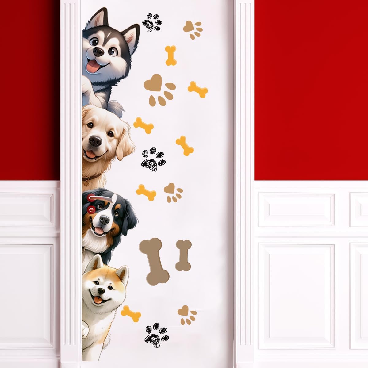 44.9 X 9.8 Inch Dog Door Decals Cartoon Animal Wall Sticker Dog Wall Decals For Kids Baby Nursery Playroom Bedroom Classroom Kin