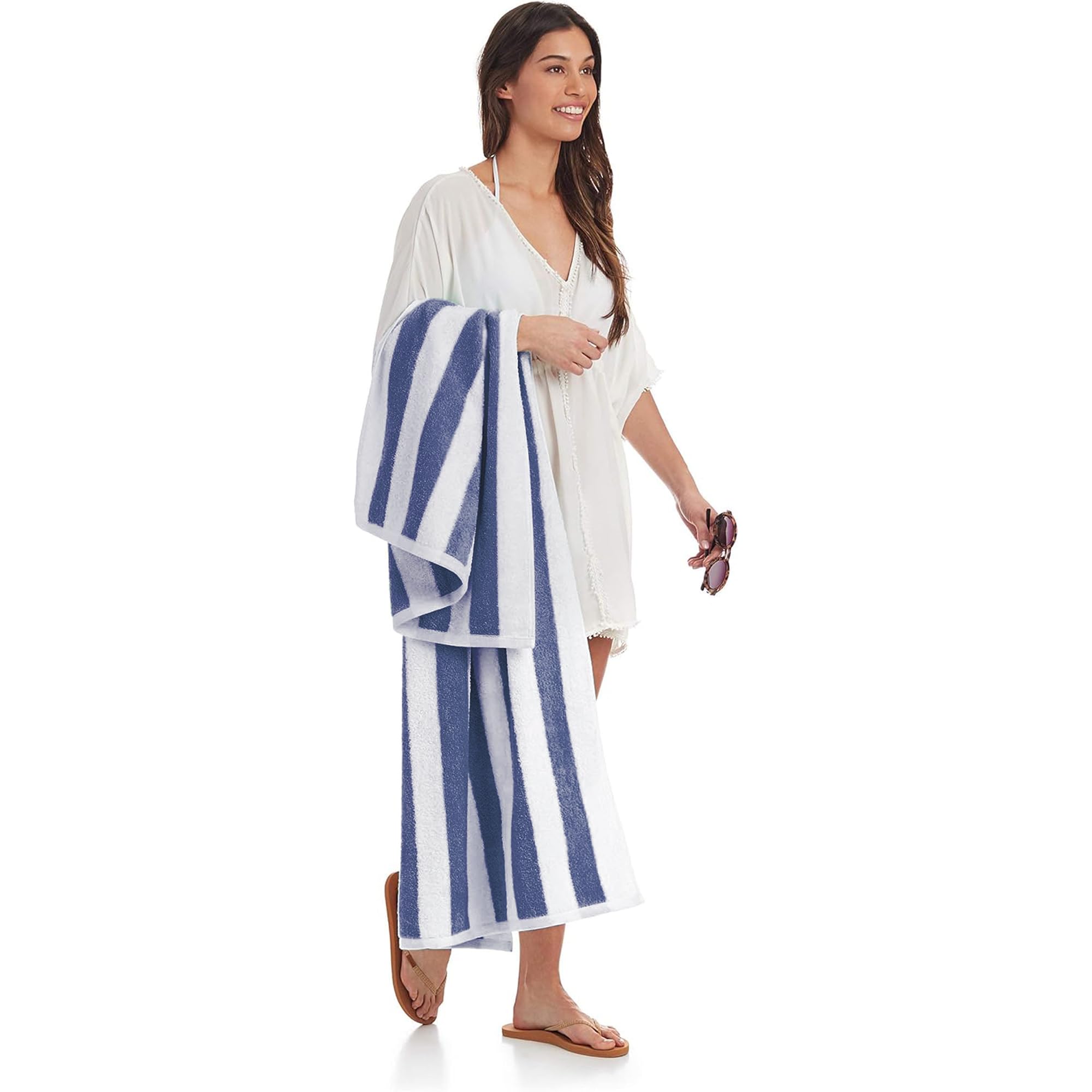 Amazon Basics cabana Stripe Beach Towel  2-Pack  Navy Blue  5984 L x 2992 W