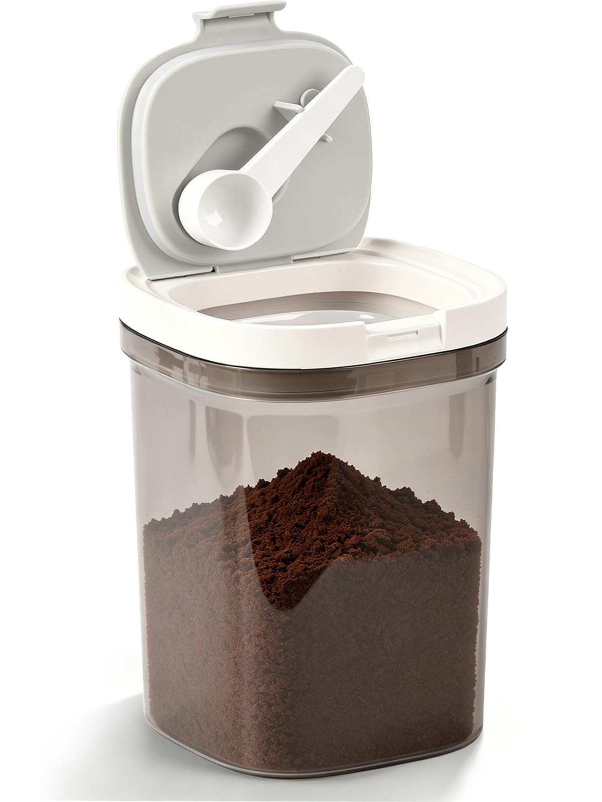 Lupow Airtight Coffee Canister with Magnetic Spoon, 1.3L BPAFree Plastic Coffee Container for 15oz Ground Coffee & Beans, Dual 