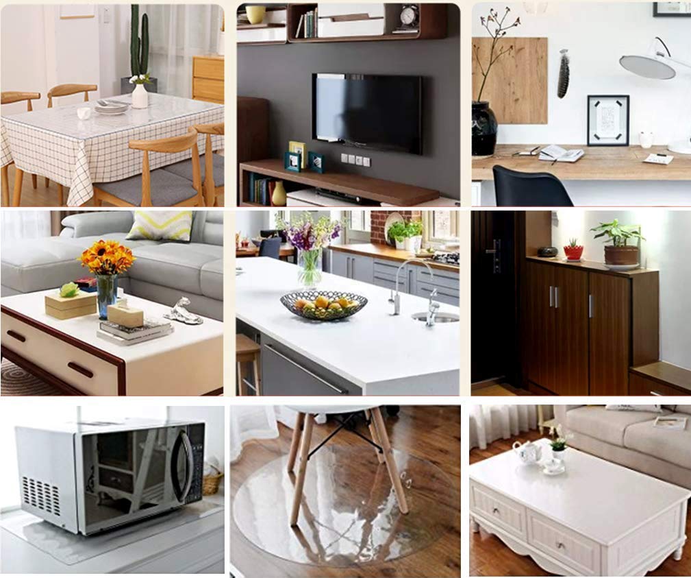 Necaux Custom 44 X 72 Inch Frosted Table Cover Protector, 1.5Mm Thick Wood Grain Transparent Table Pad Non-Slip Tablecloth Plast