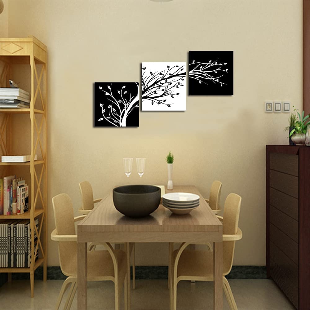 Wieco Art Leaves Modern 3 Panels Flowers Artwork Giclee Canvas Prints Black And White Abstract Floral Trees Pictures Paintings O