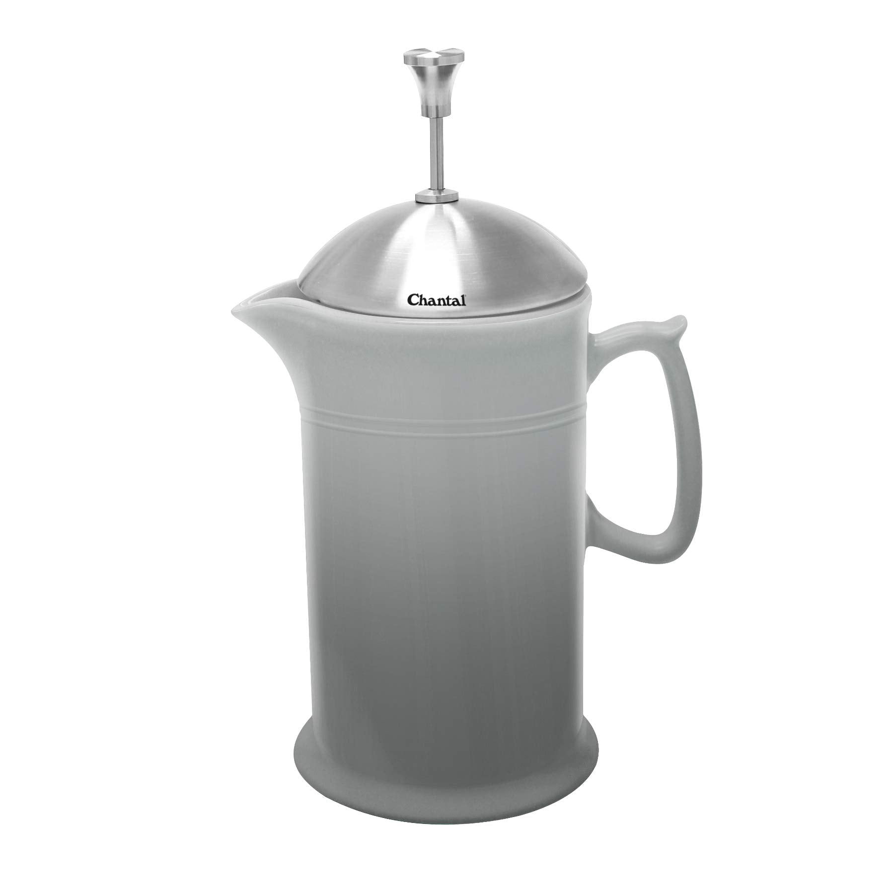 Chantal Stoneware French Press with Stainless Steel Plunger and Lid, 28 ounce capacity, Fade Grey