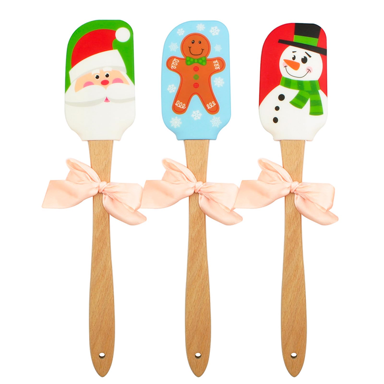 Silicone Spatula, Caliamary 3 Pieces Kitchen Silicone Spatula Set, Christmas Cake Decorating Spatula With Wooden Handle, Snowman