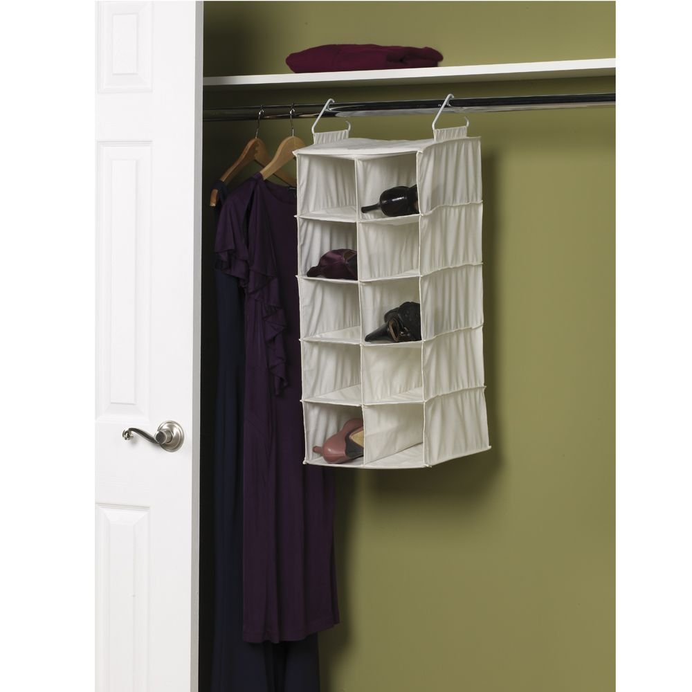 Household Essentials 10-Pocket Hanging Shoe Organizer - Natural Canvas, Model 311344 for Closet Storage