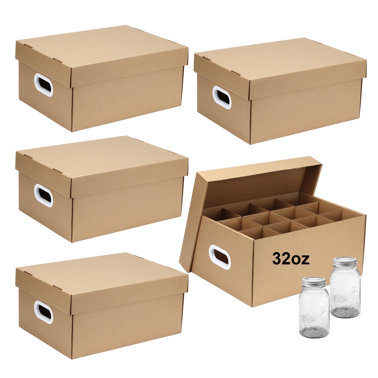 DIICCYO 5 Pcs 32 oz Cardboard Mason Jar Storage Box with Handles