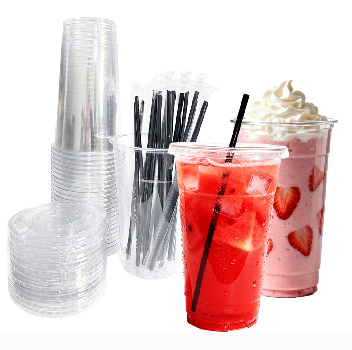 HGJDLM [25 SETS] 32 oz Cups with lids, Plastic Cups with Lids and Straws Ideal for cold drinks, smoothies, iced coffee, milkshak
