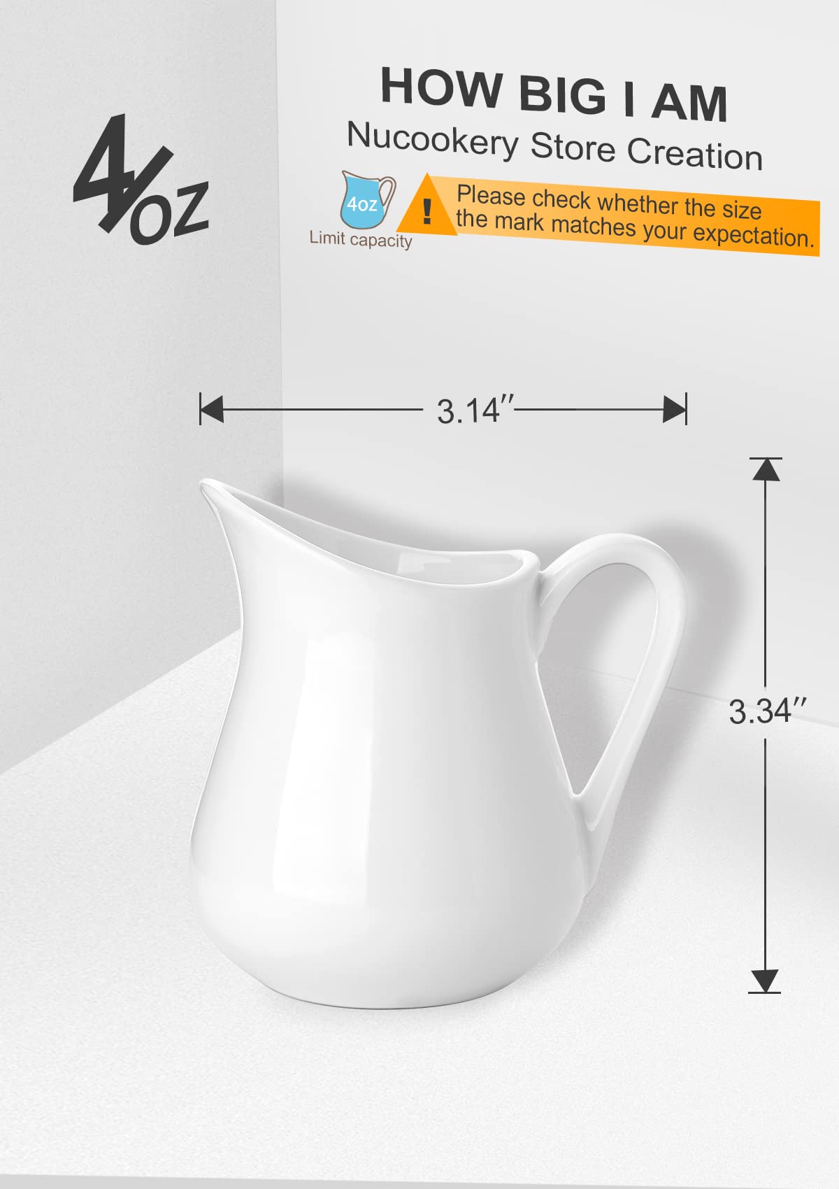 Nucookery Ceramic 4 Oz Creamer Pitcher Set, 2 Pack Creamer Container, Small Milk Pitcher Container, White Creamer Cups With Hand