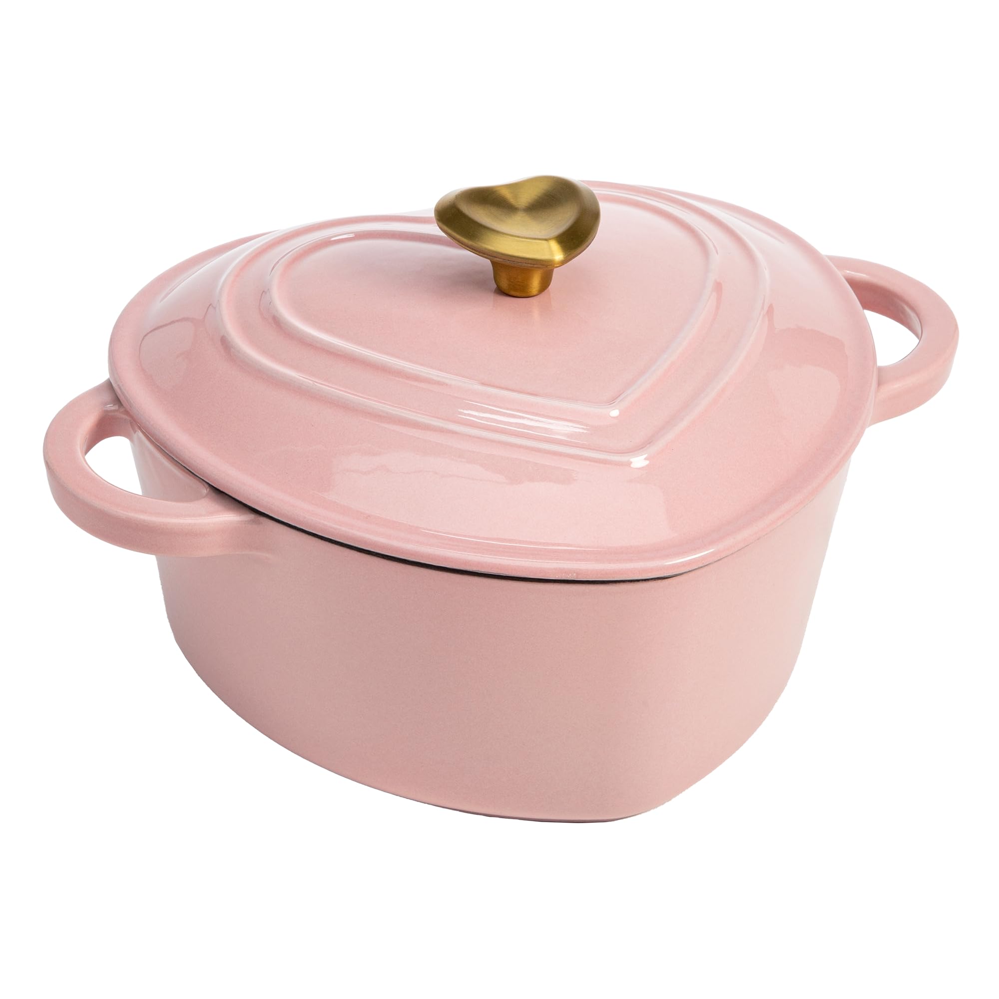 Paris Hilton Enameled Cast Iron Dutch Oven Heart-Shaped Pot With Lid, Dual Handles, Works On All Stovetops, Oven Safe To 500F, 2
