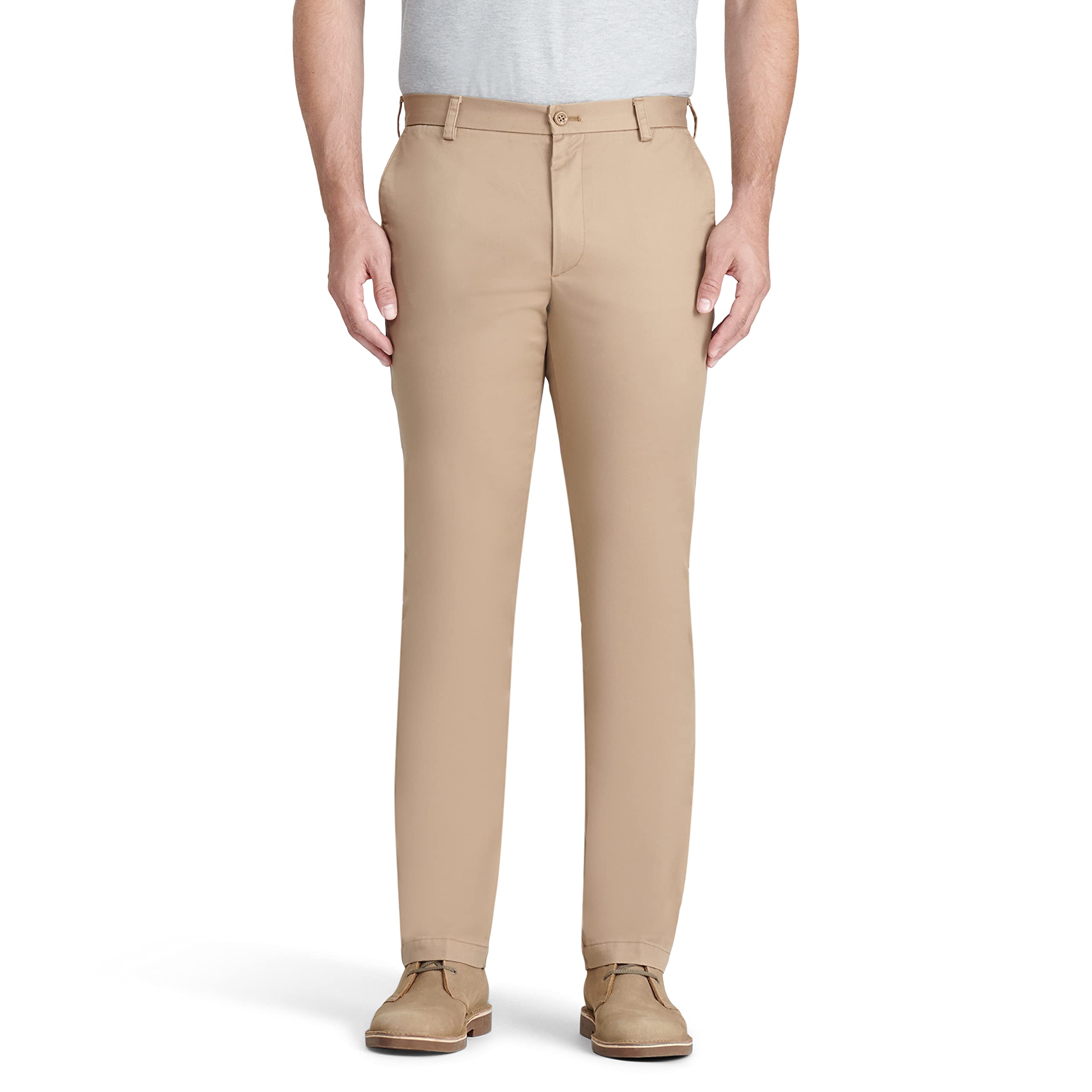 Izod Mens American Chino Flat Front Straight Fit Pant, English Khaki, 34W X 32L