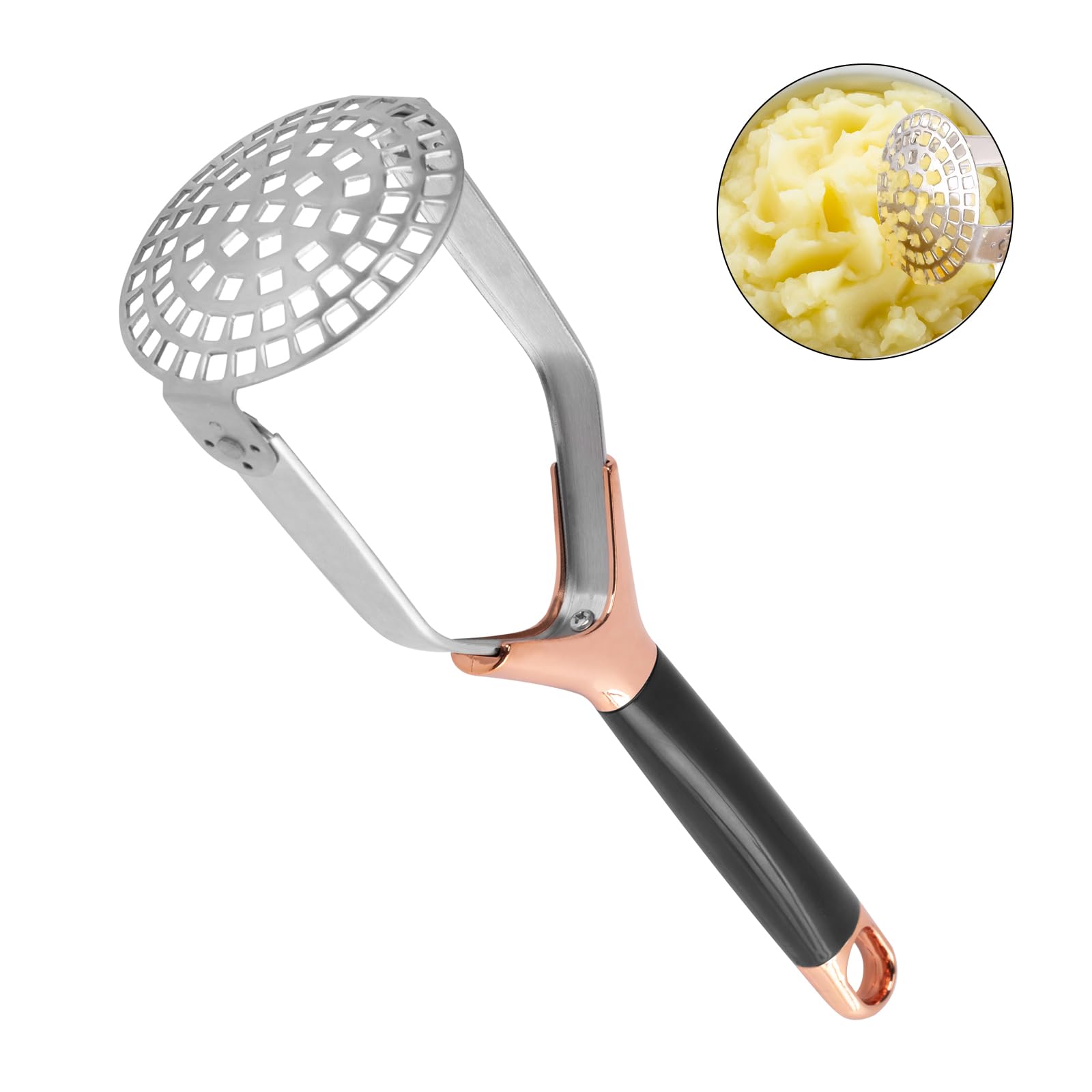 Obsoorth Potato Masher, Folding Stainless Steel Non Stick Non-Slip Mash Potatoes Masher 12 Inch Long Handle Saves Space Heavy Du