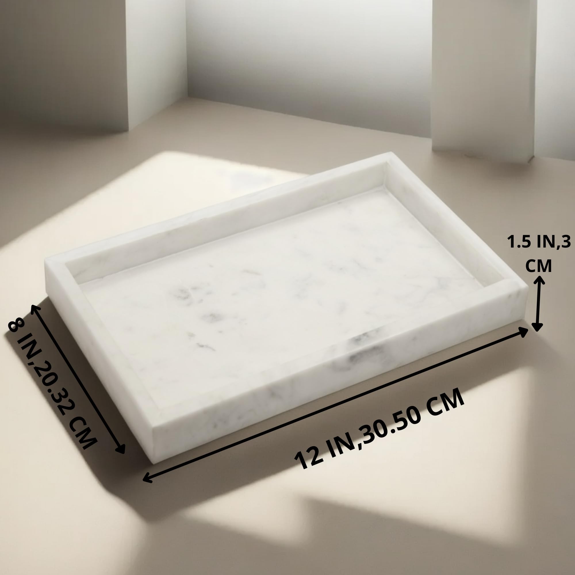 Kc Kullicraft Natural Marble Tray For Desktop/Kitchen/Vanity/Bathroom, Stone Organizer Tray For Coffee Table, Plate Holder For T