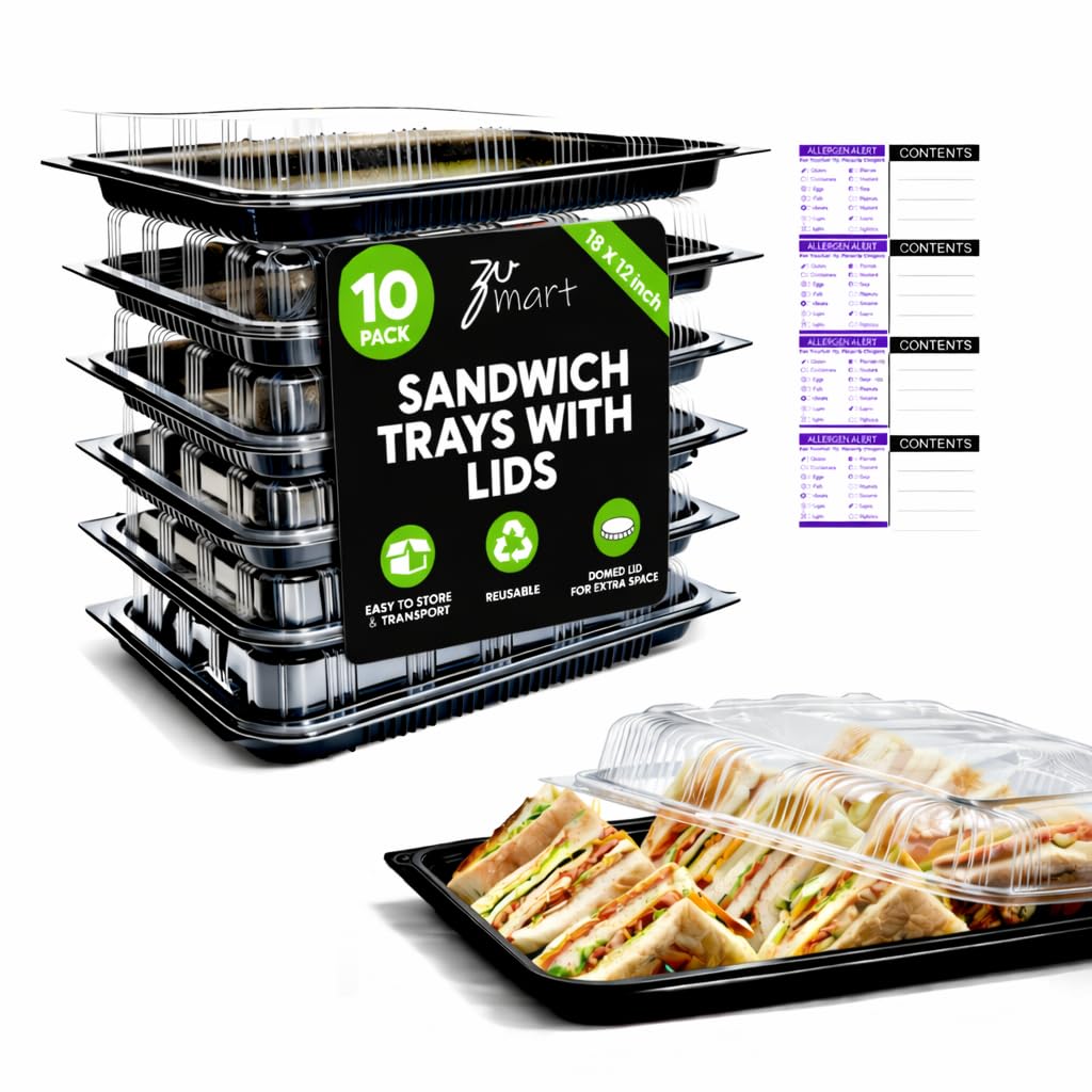 Zumart 10 Pack Catering Trays with Lid - 18 Serving Trays with Lids - Reusable Serving Platter With Lid for Catering, Buffet, Pi