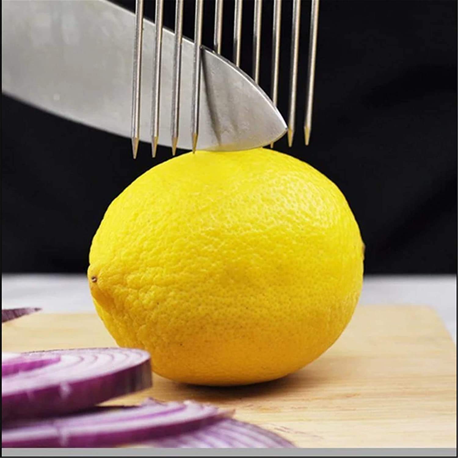 Food Slice Assistant Onion Holder Slicer - 2Pcs Stainless Steel Onion Holder Slicer Cutter Chopper - Tomato Vegetable Lemon Pota