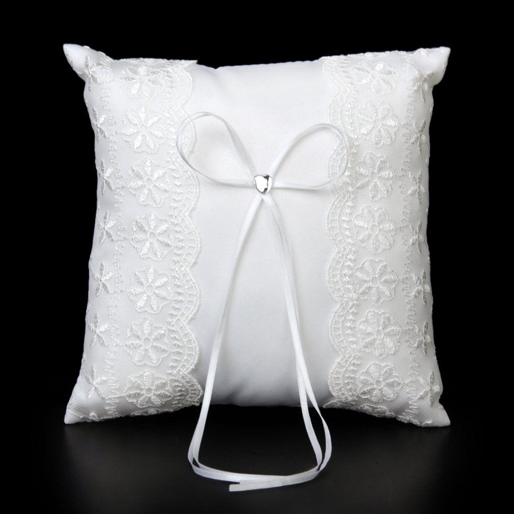 The Crafty Owl White Satin Lace Embellished Wedding Flower Girl Pillow And Basket Set
