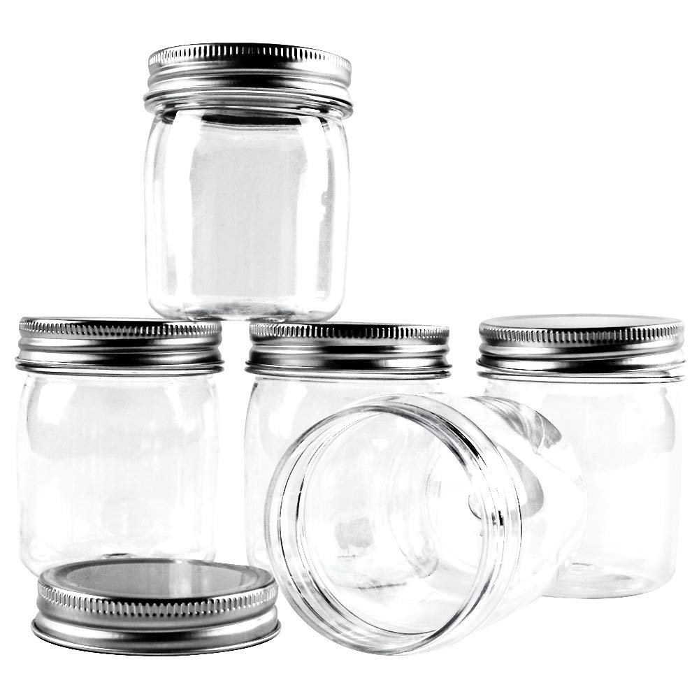 Novelinks 8 Ounce Clear Plastic Jars Containers With Screw On Lids - Refillable Round Empty Plastic Slime Storage Containers For