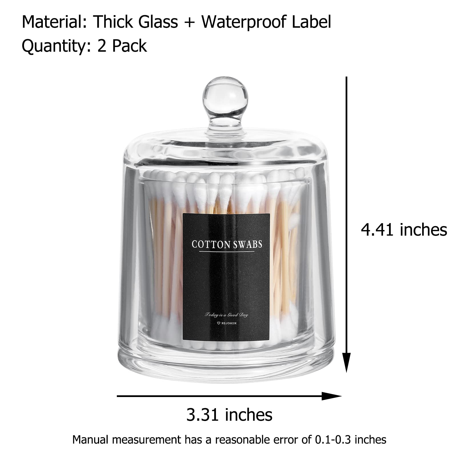 Rejomiik Qtip Holder Thick Glass Apothecary Jars With Lid For Bathroom Accessories Vanity Organizers And Makeup Storage For Cott