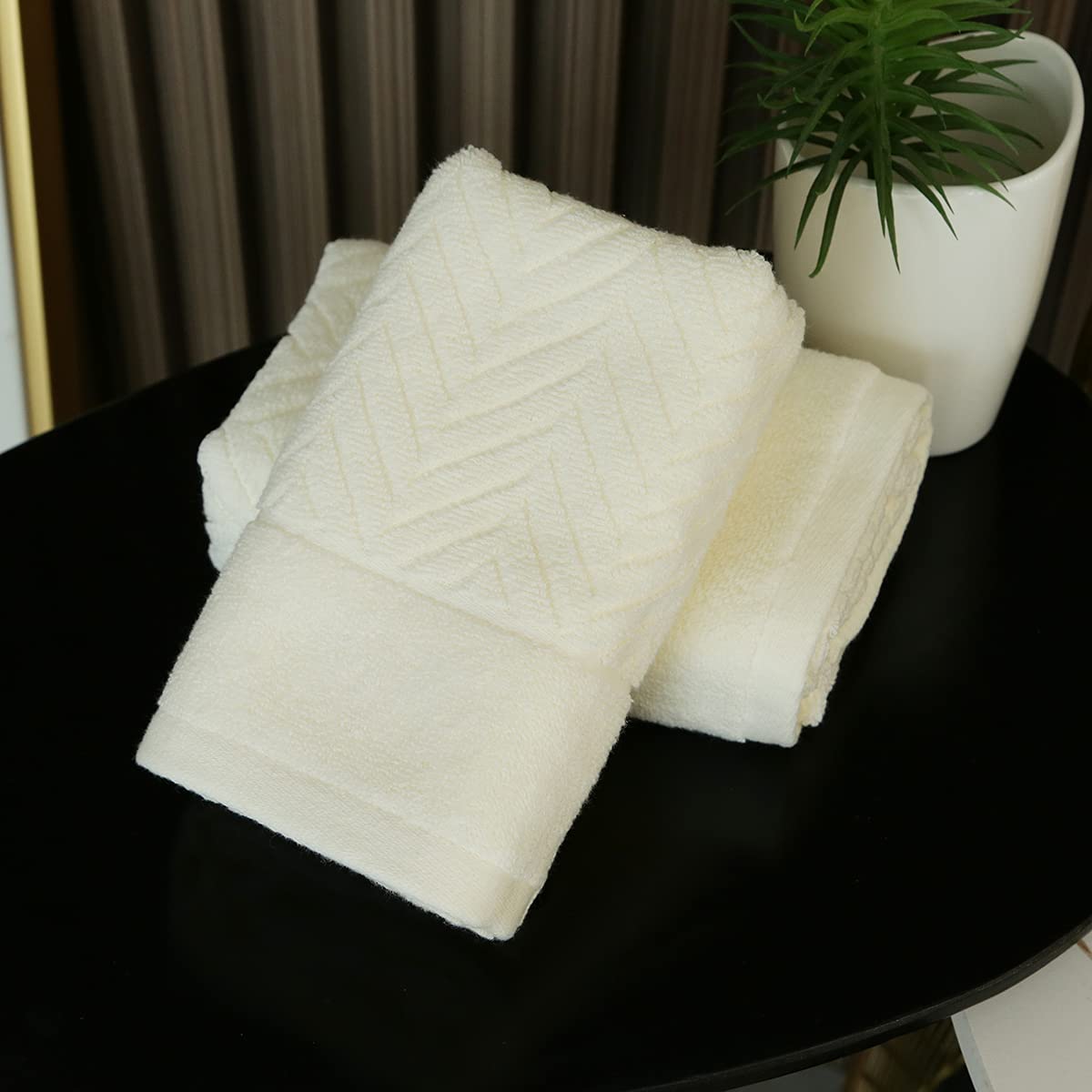 Yiluomo Beige Hand Towel Set Of 2 100% Cotton Ultra Soft Highly Absorbent Striped Pattern Decorative Hand Towel For Bathroom 13'
