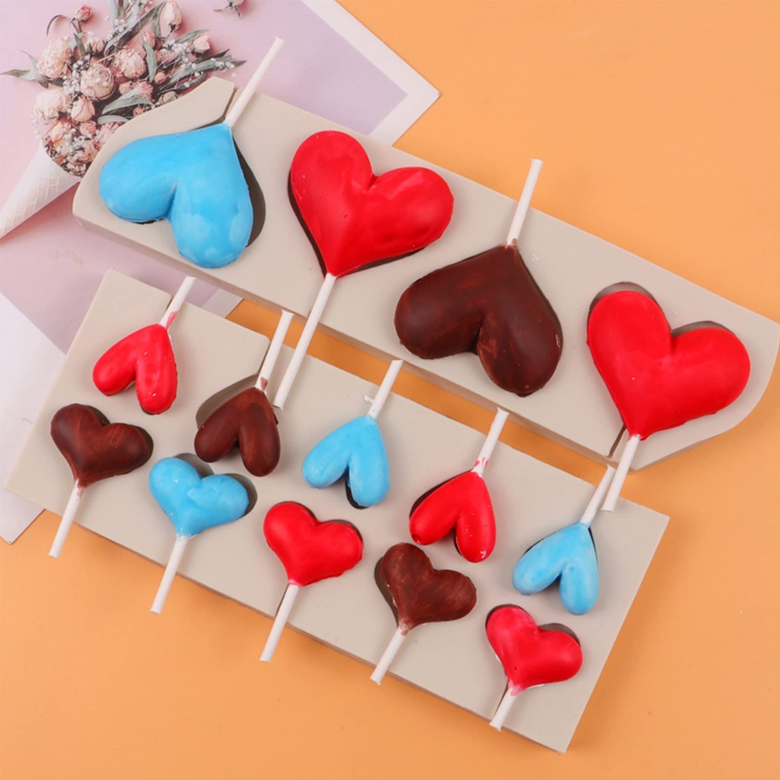 Love Lollipop Fondant Molds, Heart-Shaped Candy Chocolate Silicone Molds, Used For Cake Cupcake Decoration, Sugar Craft Glue, Je