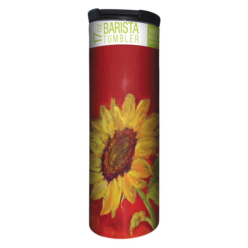 Tree-Free Greetings Sunflower Prima Donna Vacuum Insulated Travel Coffee Tumbler, 17 Ounce Stainless Steel Mug, Floral Nature Lo