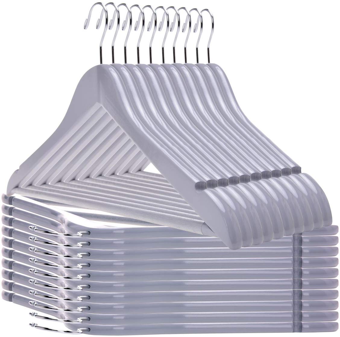 Quality Wooden Hangers - Slightly Curved Hanger Set Of 20-Pack - Solid Wood Coat Hangers With Stylish Chrome Hooks - Heavy-Duty