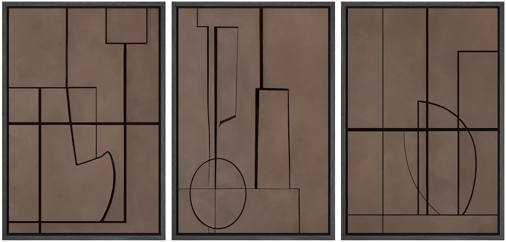 Signford Framed Canvas Print Wall Art Set Modern Abstract Line In Neutral Tones Illustrations Modern Art Relax/Calm For Living R