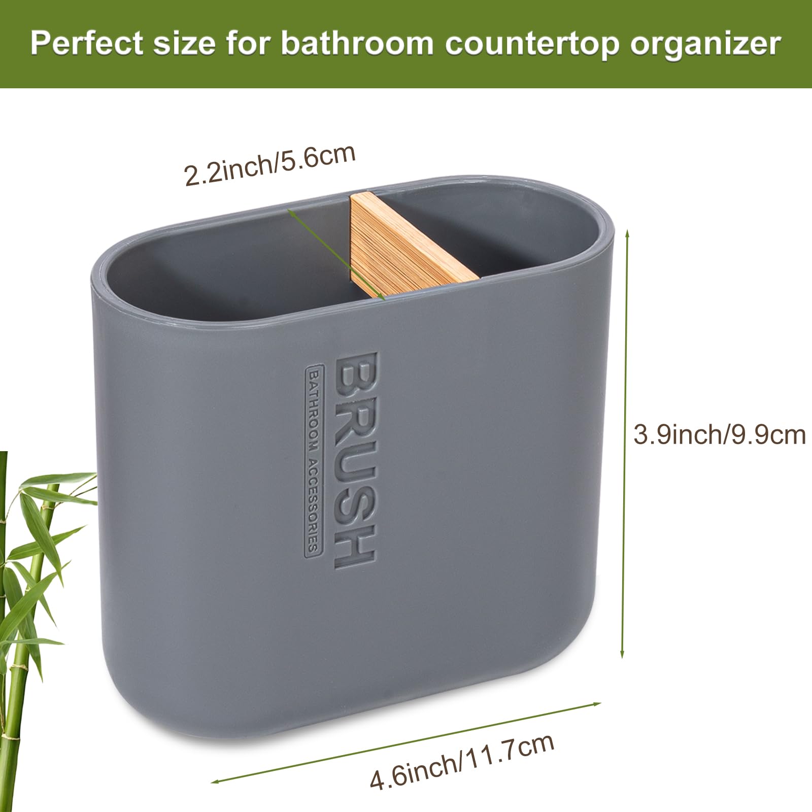 Toothbrush Holders Bamboo Electric Toothbrush Holder Bathroom Storage Organizer Countertop For Toothpaste, Floss, Razor, Grey