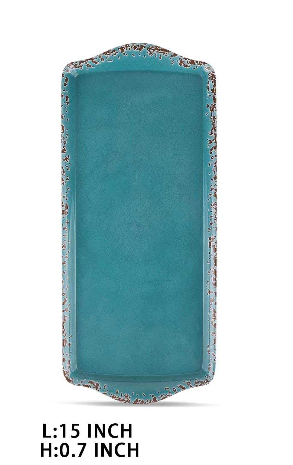 Lok-Osemile Gourmet Art Crackle Set Of 2 Melamine Rectangular Serving Trays/Platters Aquamarine Blue 15''