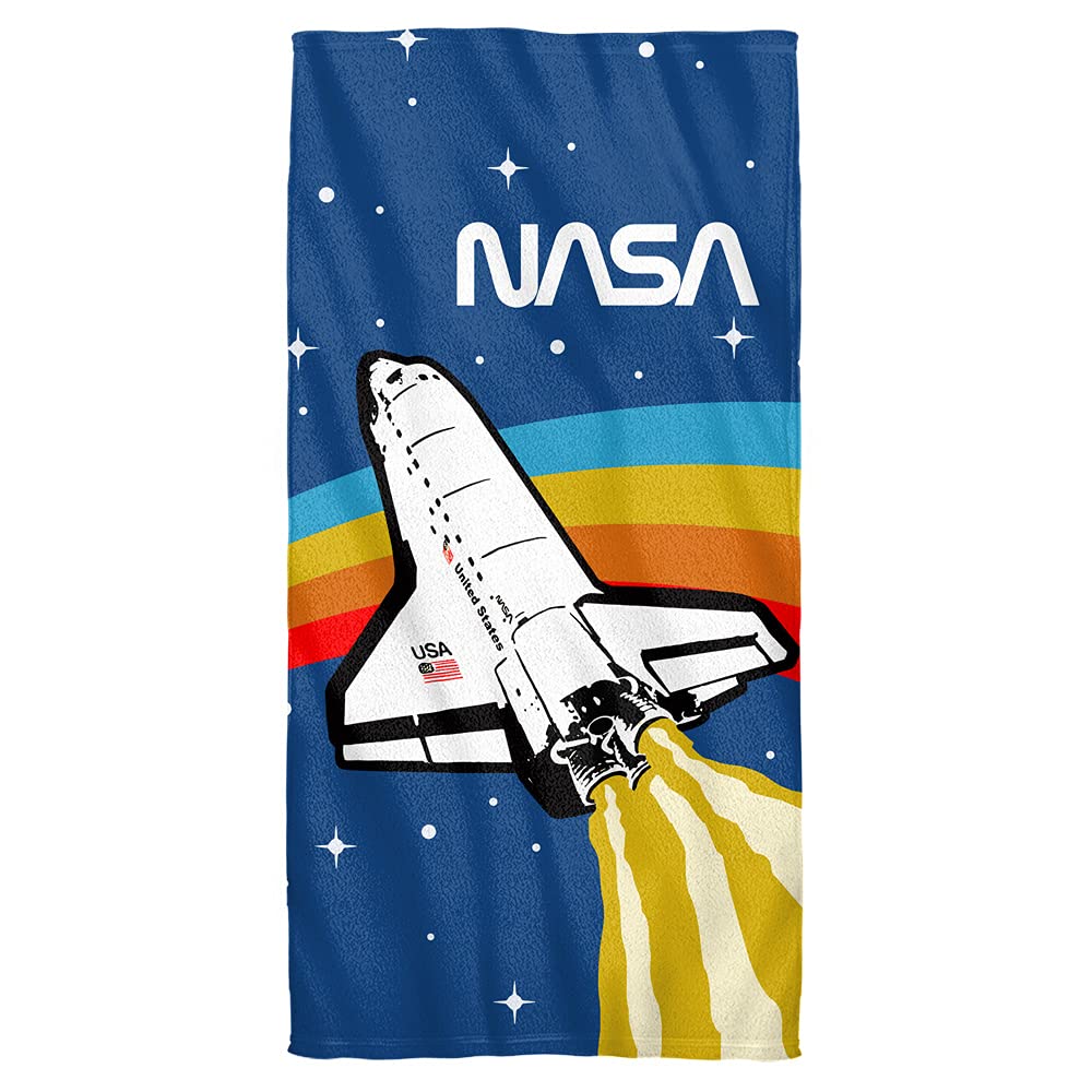 Logovision Nasa Logo Over Space Shuttle With Rainbow Officially Licensed Beach Towel 30'' X 60''