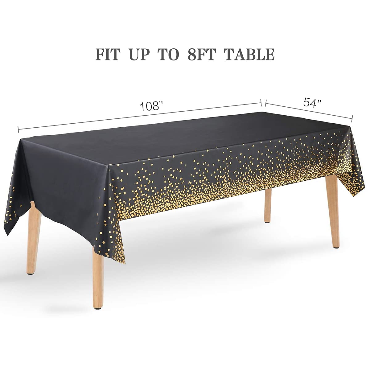 Jepeux 2 Packaging Black And Gold Plastic Tablecloth, 54 Inch X108 Inch Rectangular Disposable Dot Party Table Cover, Suitable F
